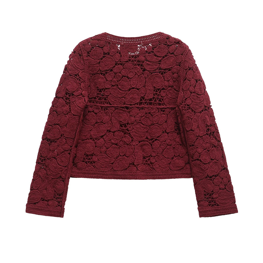 Damen Strickjacke aus feiner Spitze mit dekorativen Knopfdetails und eleganter Silhouette WW