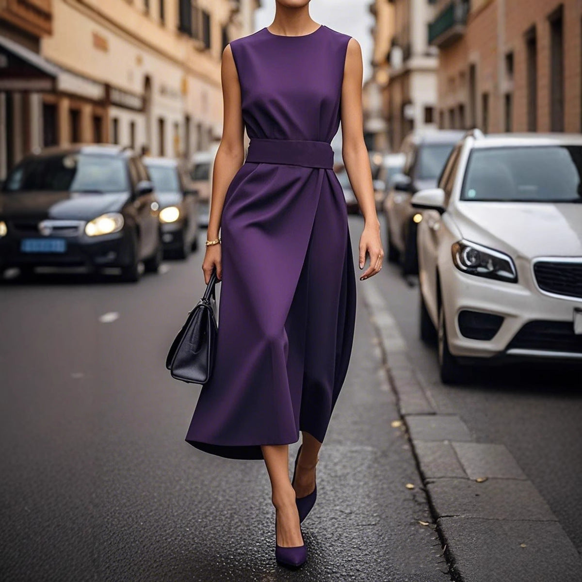 Damen Elegantes Kleid mit hohem Schlitz und tailliertem Schnitt WW