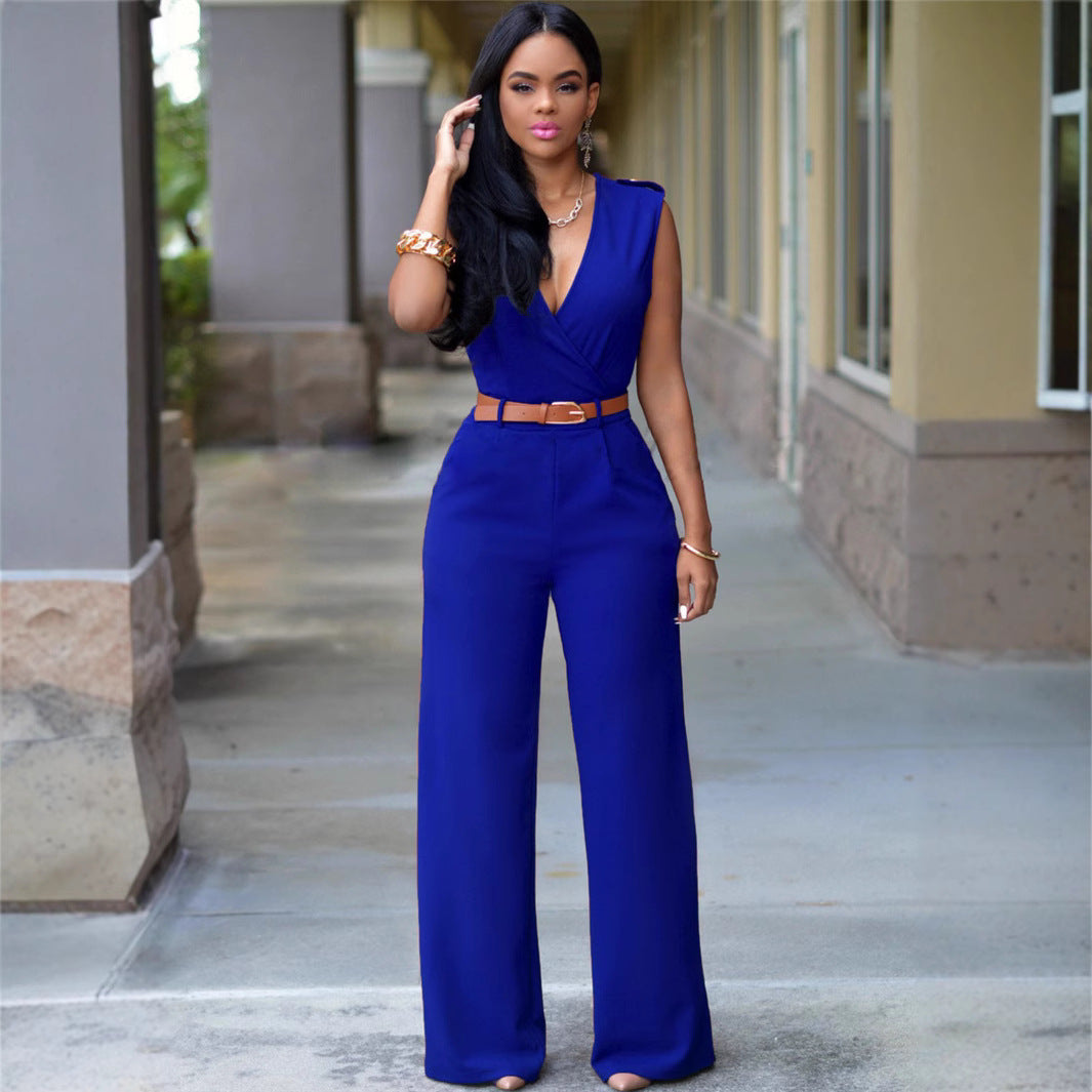 Damen Stilvoller Jumpsuit mit Taillengürtel und weitem Bein WW