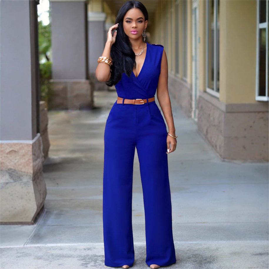 Damen Stilvoller Jumpsuit mit Taillengürtel und weitem Bein WW