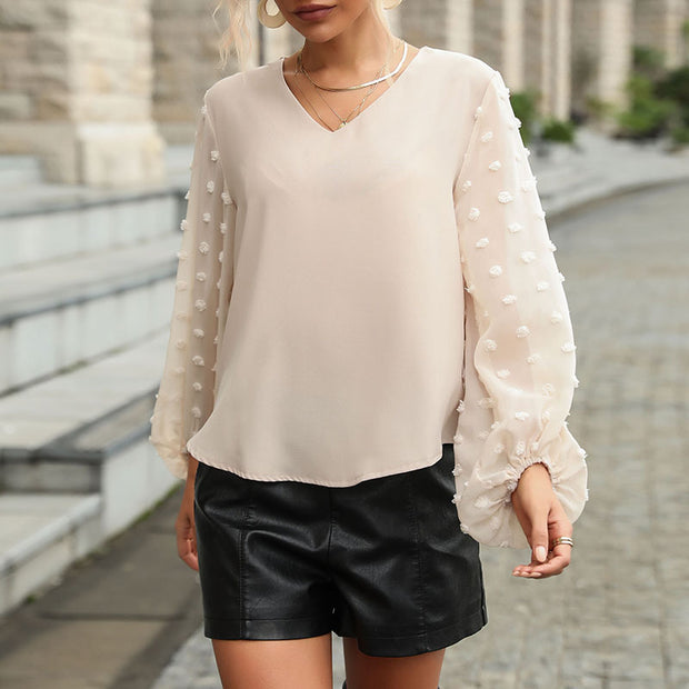 Damen Bluse mit eleganten Puffärmeln und strukturiertem Obermaterial WW