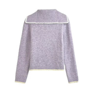 Damen Strickjacke mit romantischen Häkelbesätzen und klassischem Styling WW