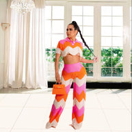 Damen Set aus gehäkeltem Crop-Top und weitem Palazzo-Hosen WW