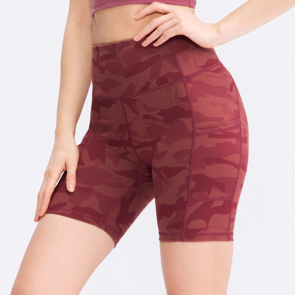 Damen Hochgeschnittene Sportshorts mit Camouflage-Muster und elastischem Bund WW