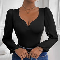 Damen Body mit tiefem V-Ausschnitt und transparenten Puffärmeln WW