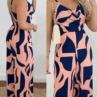 Damen Eleganter Jumpsuit mit fließendem Stoff und modischem Blumenmuster WW