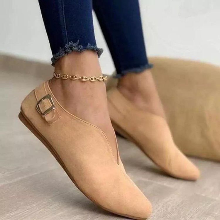 Damen elegante Mokassins mit modischem Riemchen und spitzem Zehenbereich W&W