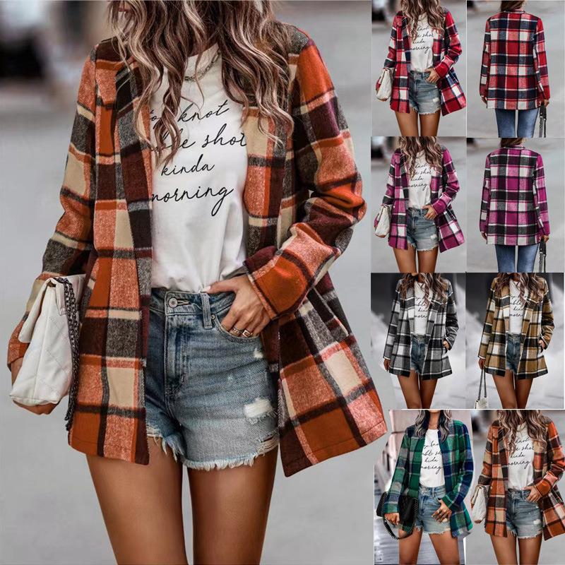 Damen Karierter Wollblazer WW