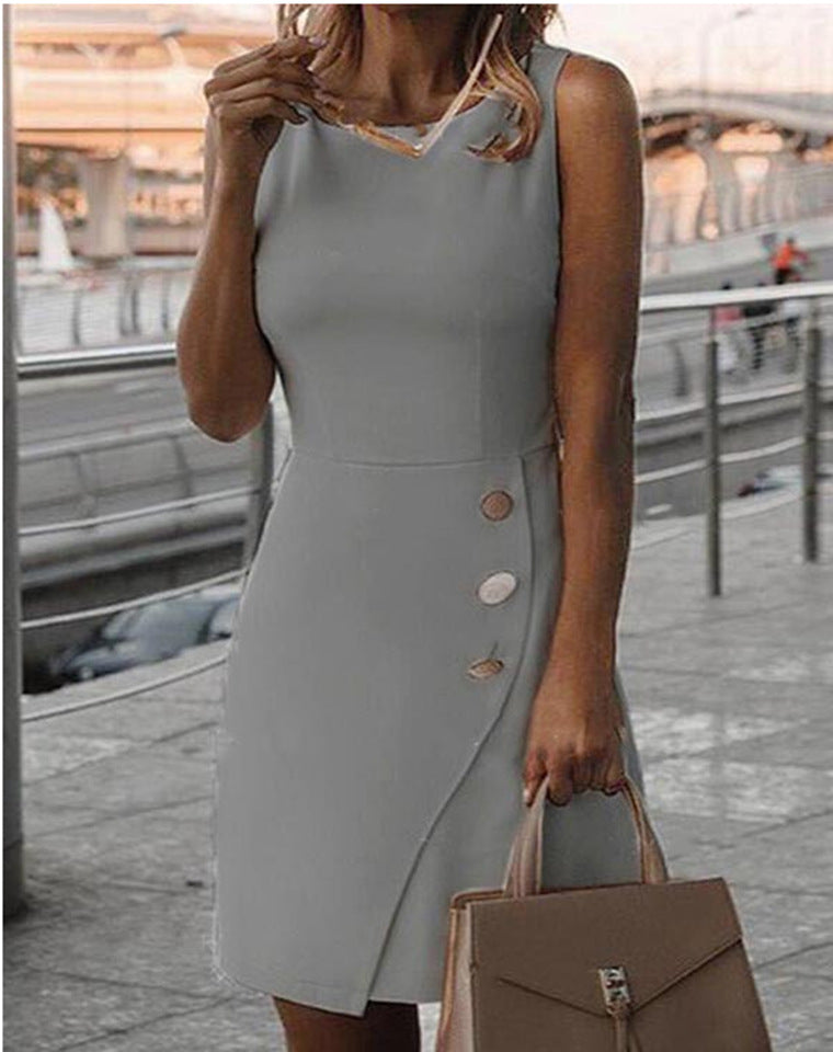 WW | Ärmelloses Einfarbiges Elegantes Wickelkleid
