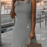 WW | Ärmelloses Einfarbiges Elegantes Wickelkleid