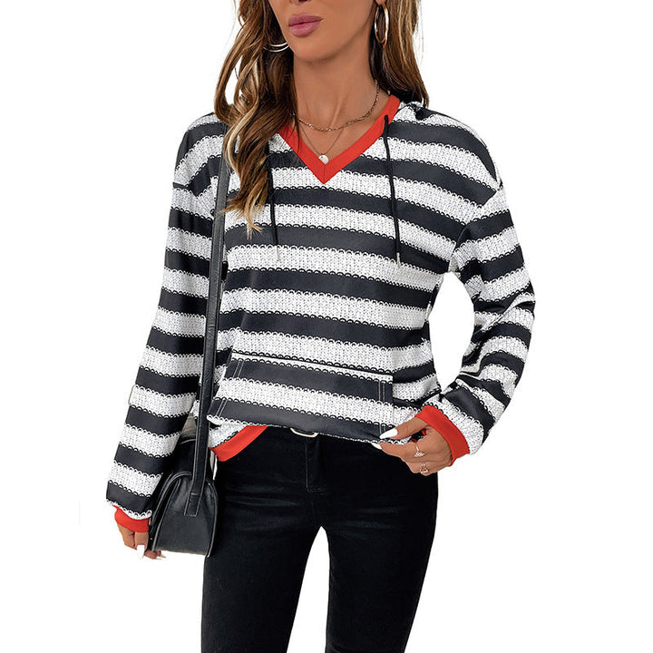 Damen Kapuzenpullover mit modernem Streifen-Muster und praktischem Kängurutasche W&W Mode