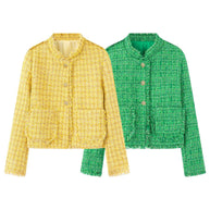 Damen stilvolle Kurzjacke im strukturierten Tweed-Design mit dekorativen Knöpfen WW