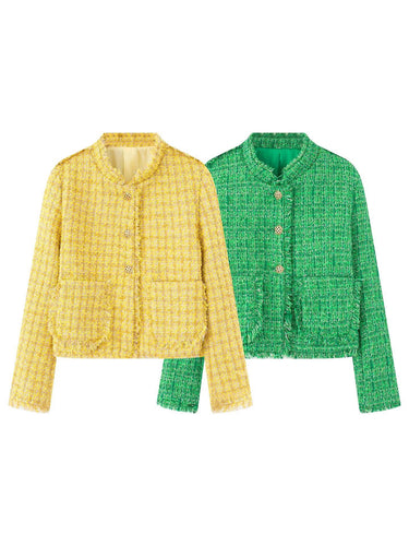 Damen stilvolle Kurzjacke im strukturierten Tweed-Design mit dekorativen Knöpfen WW