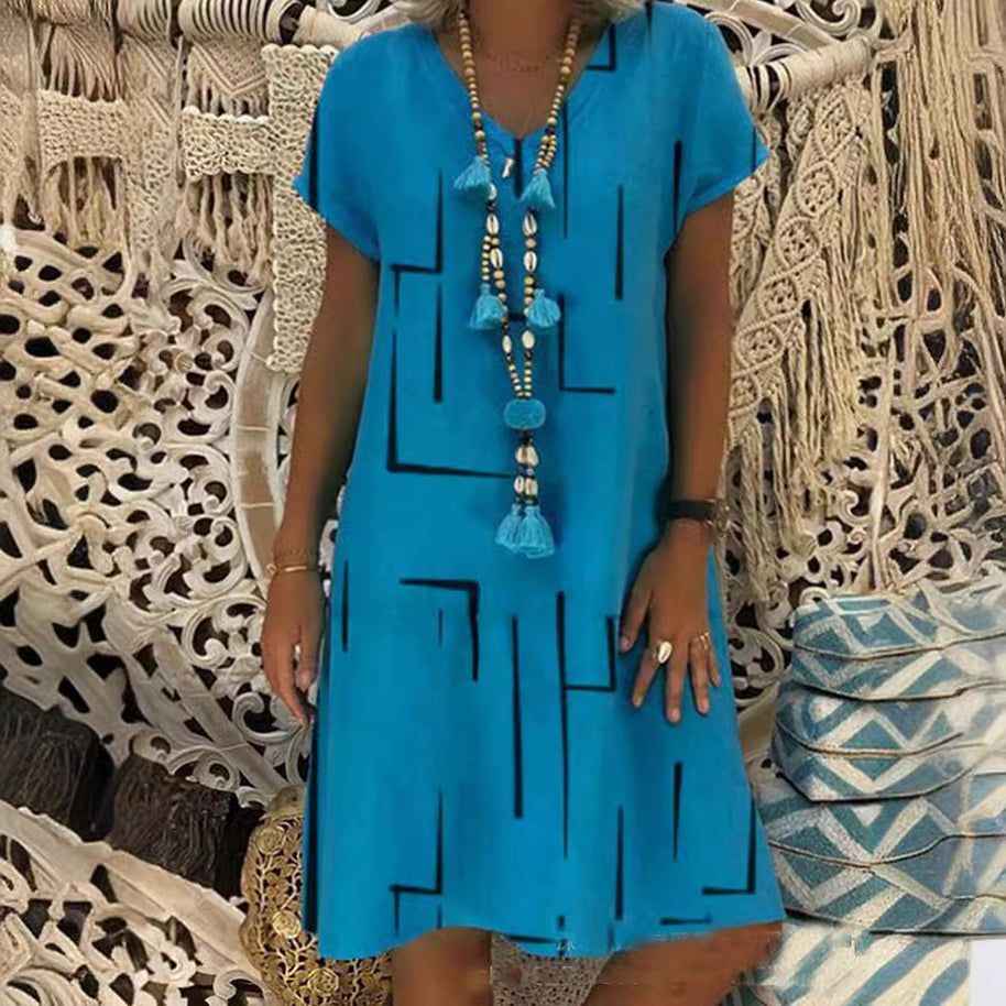 Damen Bequemes Tunika-Kleid mit modernen grafischen Mustern WW