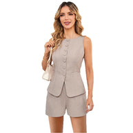 Damen elegantes Overall mit tailliertem Blazer und Shorts W&W