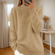 Damen Strickpullover mit kreativem Zopfmuster und hohem Kragen WW