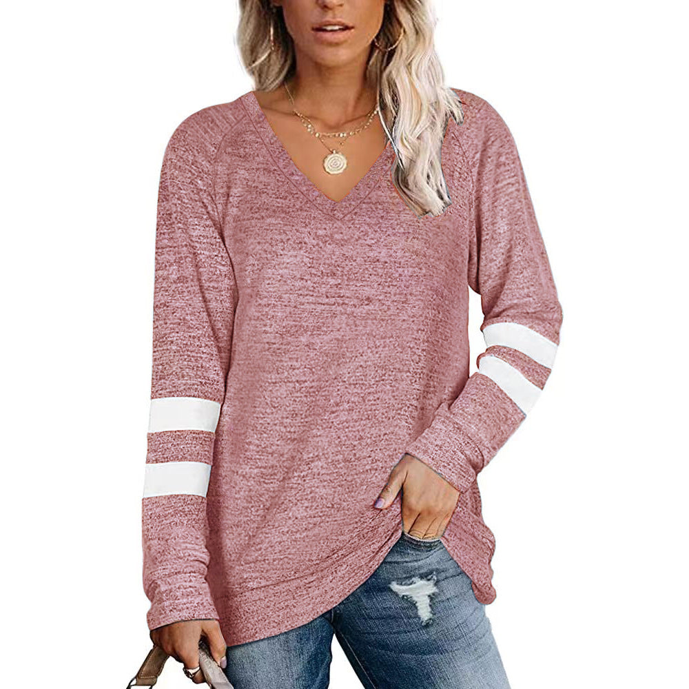 Damen Sportliches Langarmshirt mit V-Ausschnitt und Streifen-Details WW