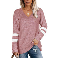 Damen Sportliches Langarmshirt mit V-Ausschnitt und Streifen-Details WW