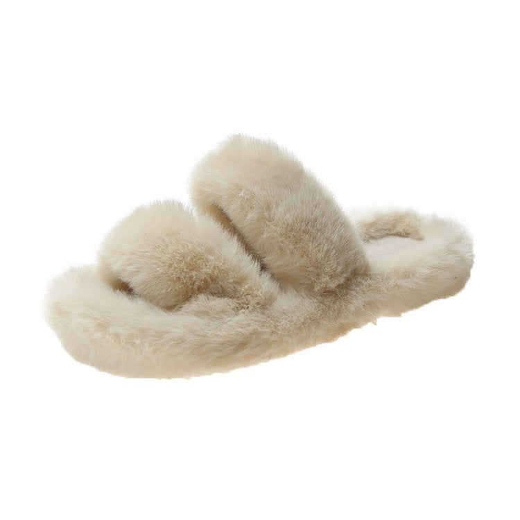 Damen Flauschige Hausschuhe mit doppeltem Riemen und weichem Innenfutter W&W