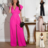 Damen Jumpsuit mit elegantem V-Ausschnitt und weitem Bein WW