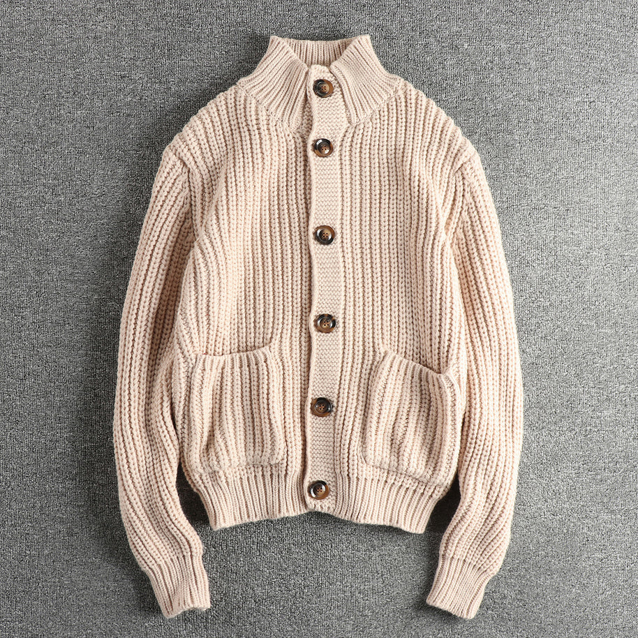 Damen Strickjacke mit großen Taschen und Knopfverschluss WW
