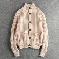 Damen Strickjacke mit großen Taschen und Knopfverschluss WW