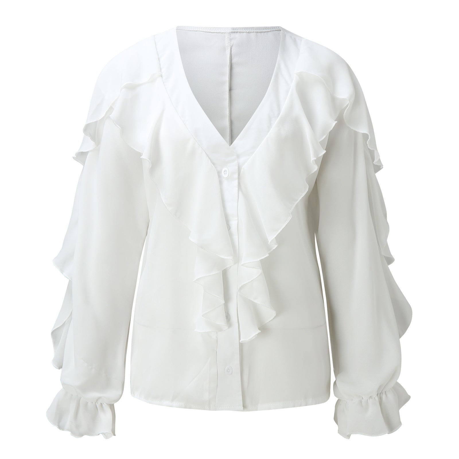 WW | Chiffon V-Ausschnitt Langarmshirt