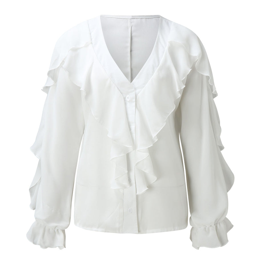 WW | Chiffon V-Ausschnitt Langarmshirt