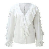 WW | Chiffon V-Ausschnitt Langarmshirt
