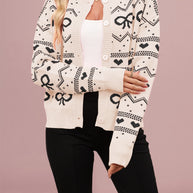 Damen Strickjacke mit verspieltem Herz- und Schleifenmuster WW
