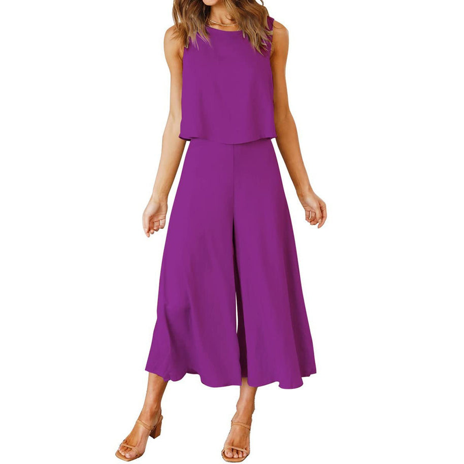 Damen Luftiger Jumpsuit mit schwingendem Bein und ärmellosem Design WW