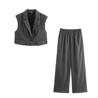 Damen weite Business-Hose mit elastischem Bund und feinen Streifen WW