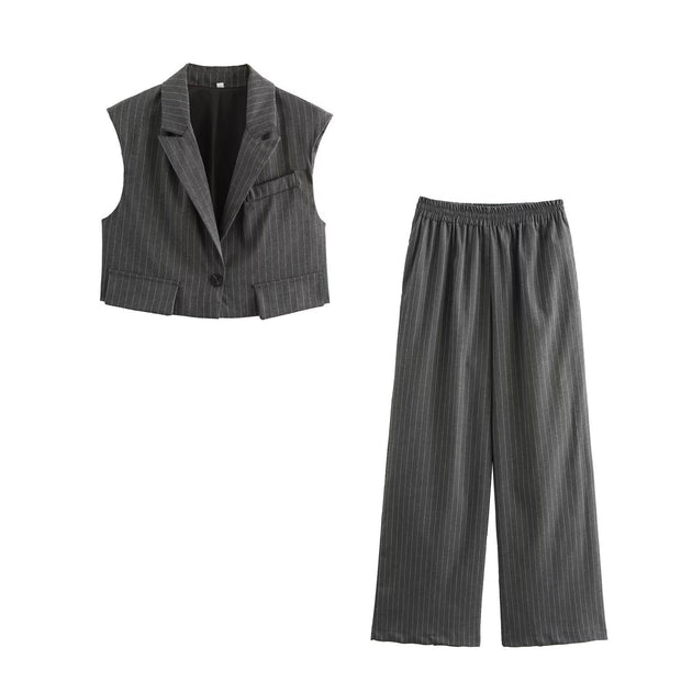 Damen weite Business-Hose mit elastischem Bund und feinen Streifen WW