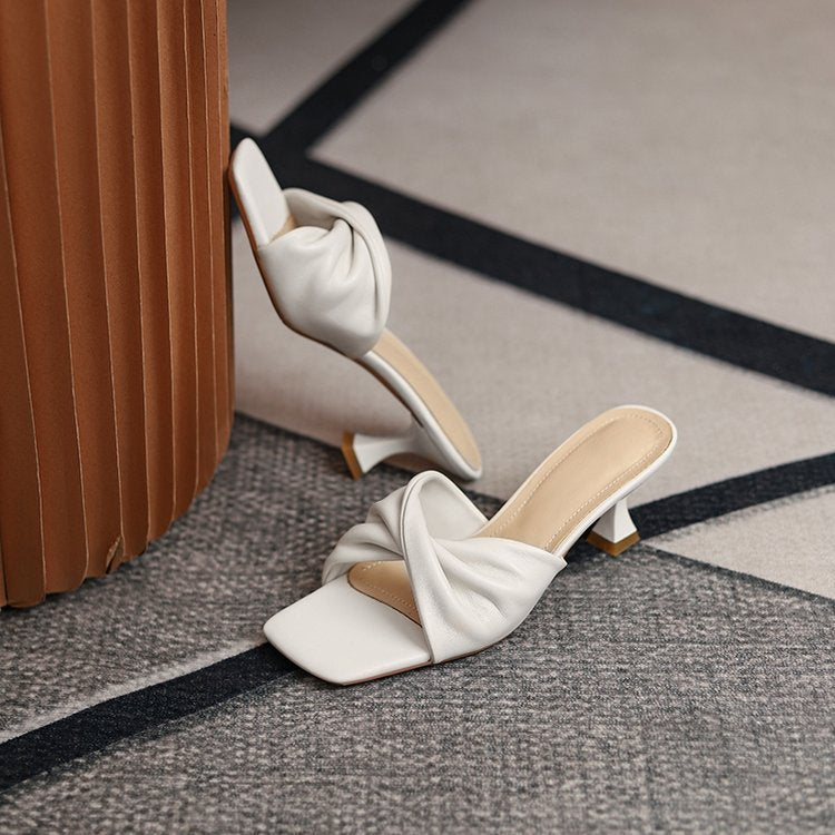Damen elegante Knoten-Mules mit mittelhohem Absatz W&W Mode