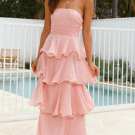 WW | Strapless Tiered Kleid Rückenfreies Schichten Design Eleganter Fließender Schnitt