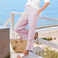 Damen Streifen-Langhose mit Knopfdetails und seitlichen Taschen WW