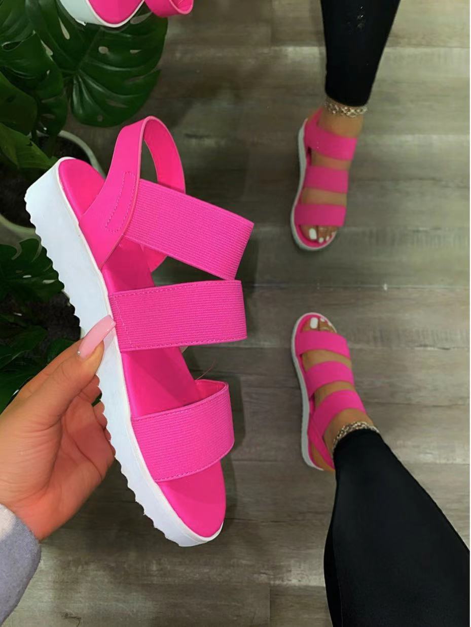 Damen bequeme Riemensandalen mit breiten elastischen Riemen und flexibler Sohle WW