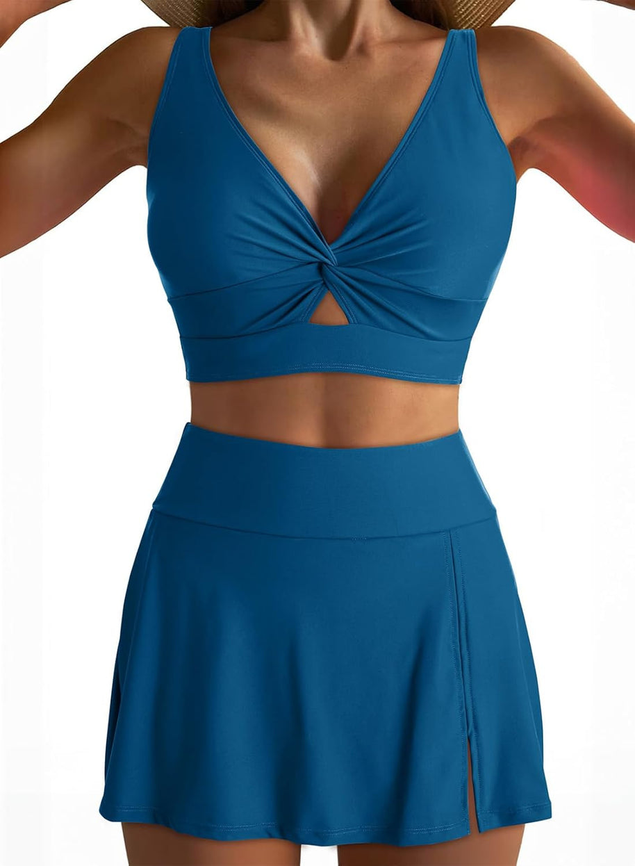 Damen Sportliches Bikini-Set mit modischem Wickeltop und schickem Rock WW