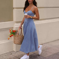 Damen Denim-Maxikleid mit schickem Trägerdesign und fließendem Schnitt WW