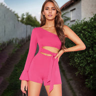 Damen asymmetrischer Jumpsuit mit raffiniertem Cut-Out und Gürtel WW