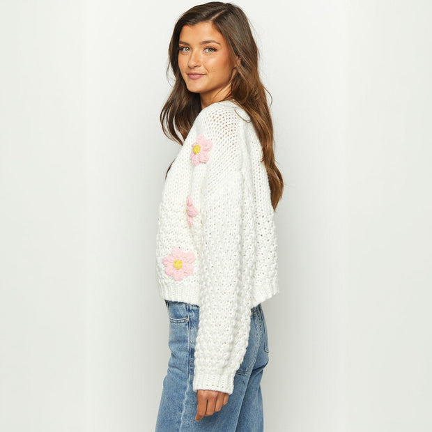 Damen Strickjacke mit floralen Applikationen WW
