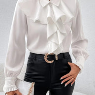 Damen elegante Rüschenbluse mit langem Arm und femininer Silhouette WW