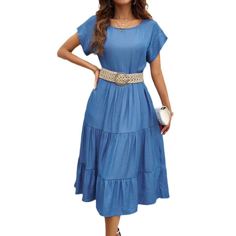 Damen lässiges Midi-Kleid mit elegantem Volant und taillierbarem Gürtel WW