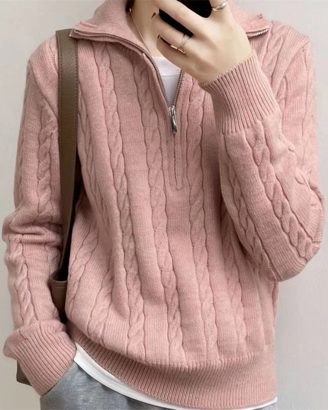 WW Vintage Rollkragen Reißverschluss Twist Strickpullover