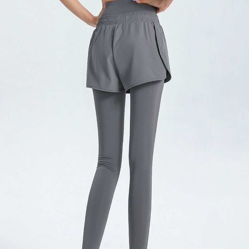 Damen Sportliche Leggings mit integriertem kurzer Shorts WW