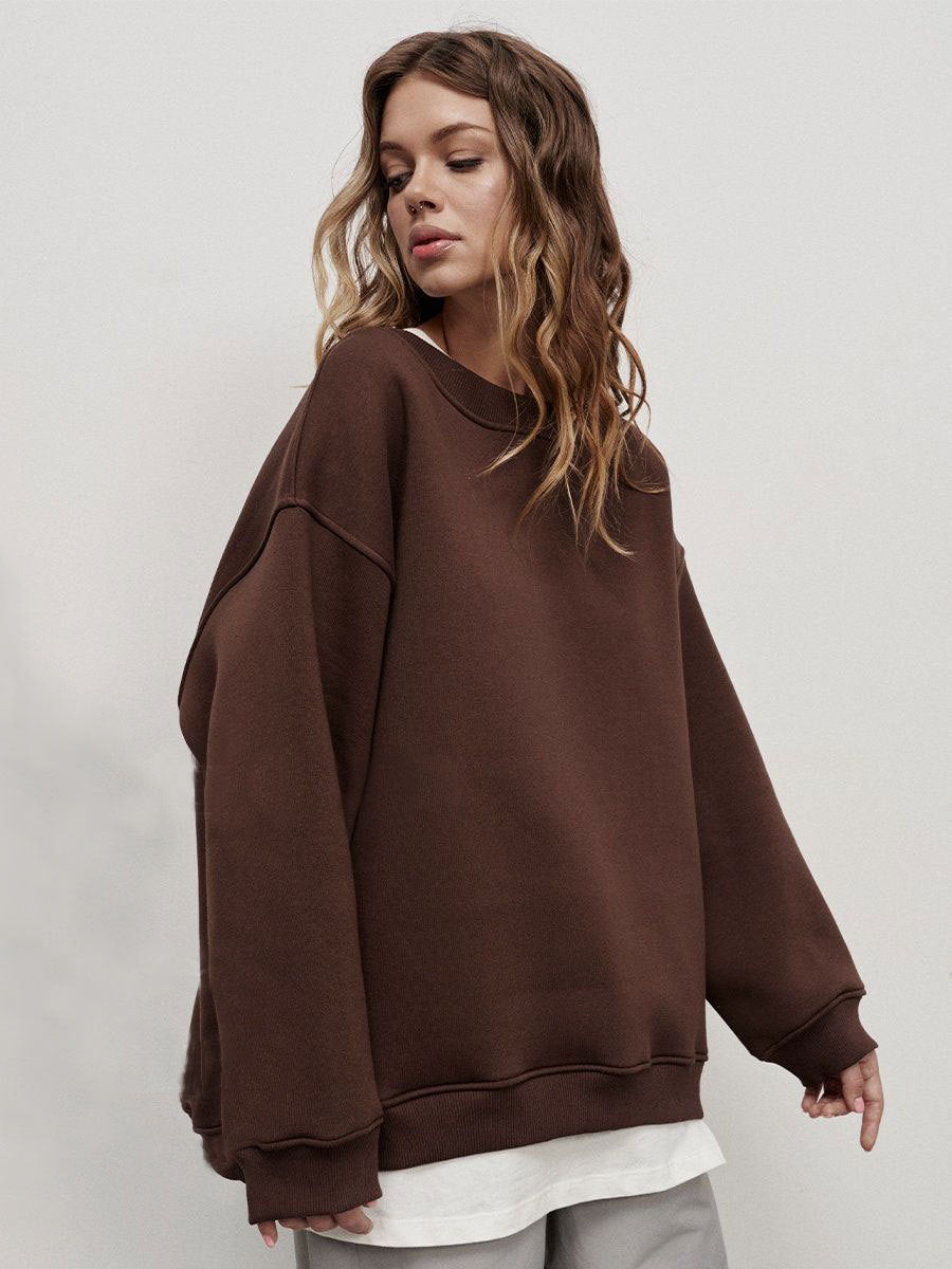 W&W Mode | Damen Lockere Rundhals-fleece-sweatshirt