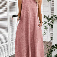 Damen lässiges Midi-Kleid mit tiefem Ausschnitt und praktischen Taschen WW