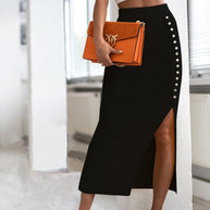 Damen Midi-Rock mit eleganten Knopfdetails und seitlichem Schlitz WW