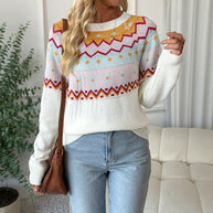 Damen Strickpullover mit traditionellem Muster und überschnittenen Schultern WW