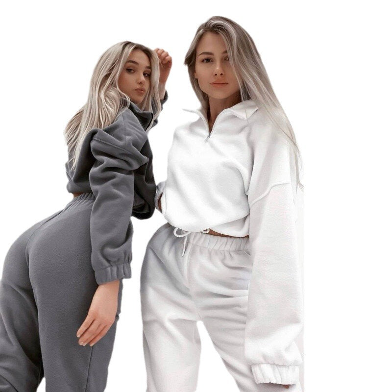 Damen bequeme Fleece-Loungejacke mit verkürztem Reißverschluss und elastischem Bund WW